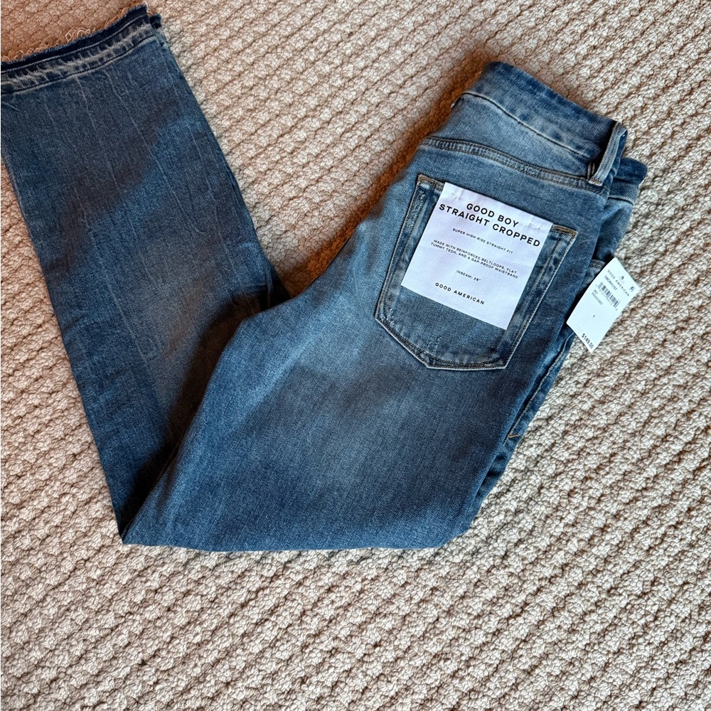 Good American Good Boy Straight Cropped Jeans | Size 2/26 | High Rise 28” Inseam